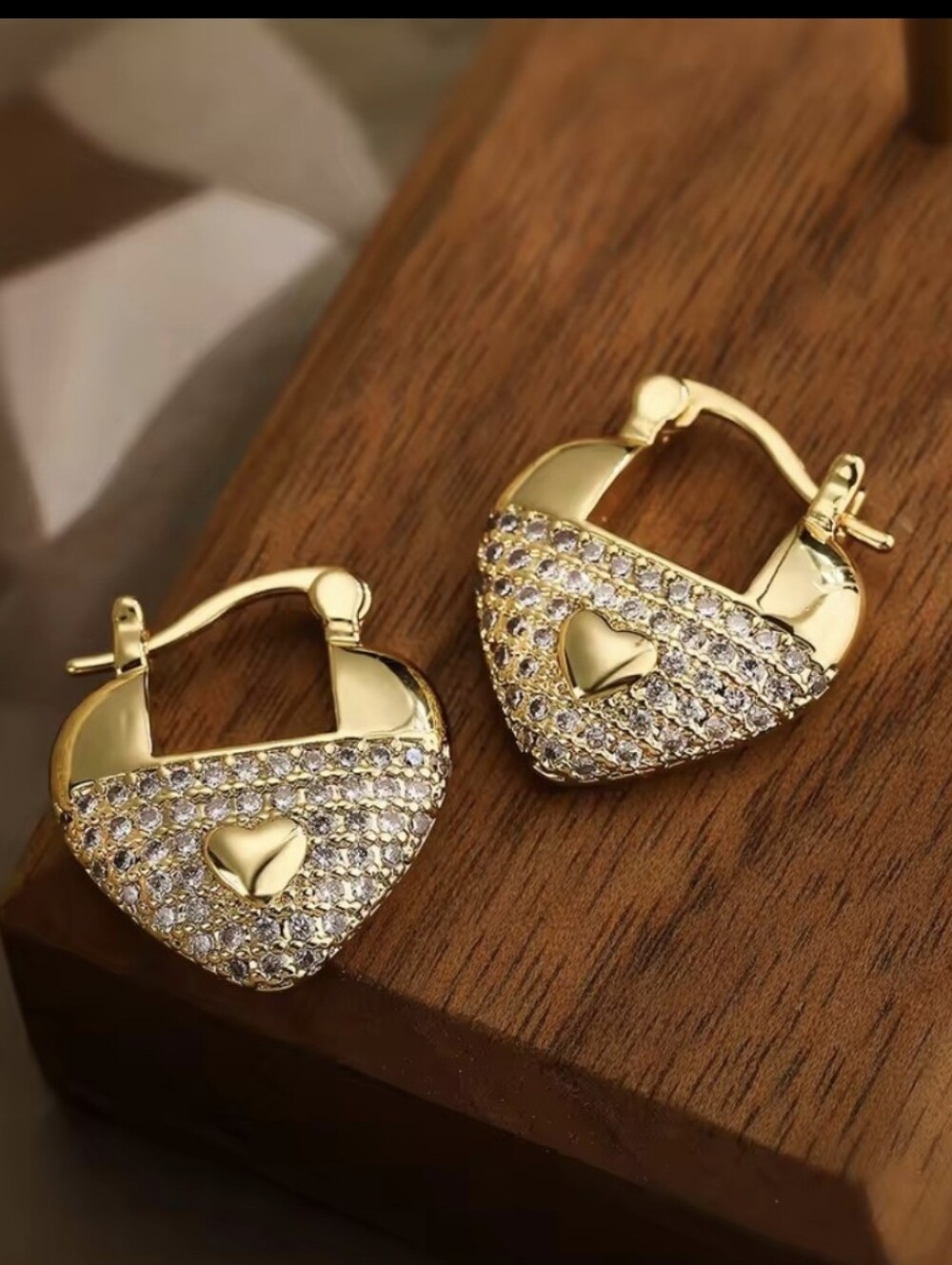 Gold Plated Diamond Heart Earrings